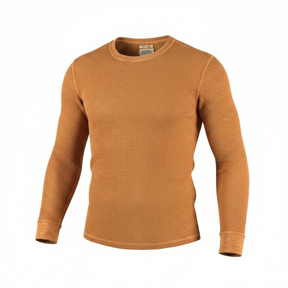 Lucky Brand Mens Lived In Thermal Waffle Knit Shirt Burnt Orange Size Small